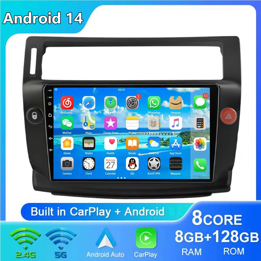 

Wireless Carplay 2din Car Radio For Citroen C4 C-Triomphe Quatre 2004-2014 Navigation GPS Multimedia Player Stereo 4G+WiFi BT