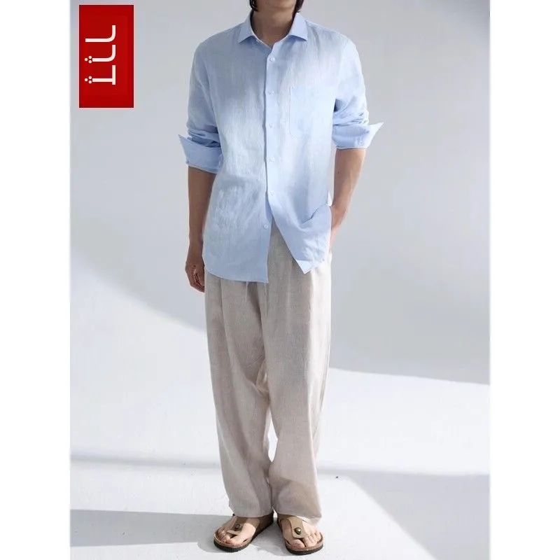 Summer Linen Shirt Pants Set Casual Loose Minimalist Old Money Style Breathable Cotton Linen Blend Long Sleeve Youthful Vitality