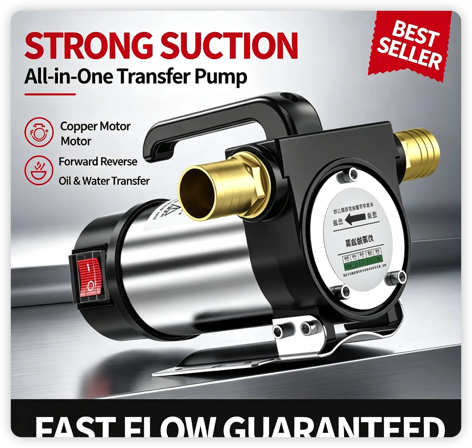 Portable DC Electric Oil Transfer Pump 12V/24V Forward Reverse, Copper Motor Diesel Fluid Extractor for Car Vehicle