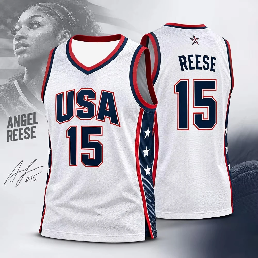 2026 America Angel Reese #15 Unisex Basketball Jersey Men Women Summer Breathable Tank Top Sports Vest Family Matching