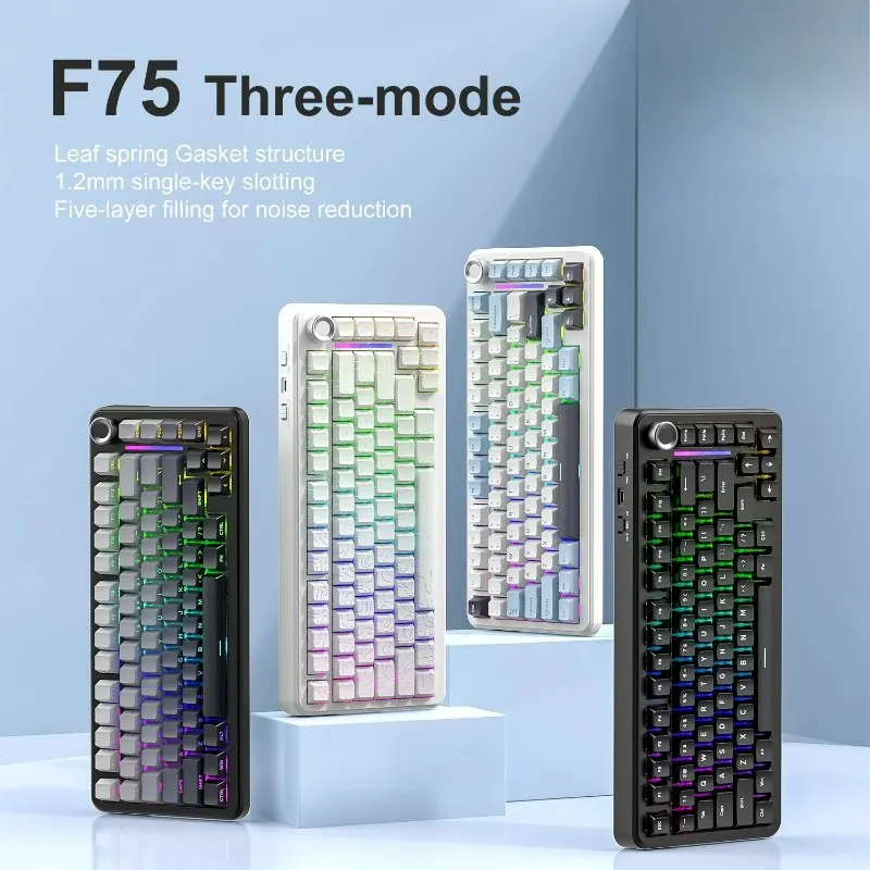 لوحة مفاتيح ميكانيكية زرقاء جليدية قابلة للتخصيص بنسبة 75%، هيكل حشية بمفتاح كامل ولوحة مفاتيح ألعاب لاسلكية RGB قابلة للتبديل السريع #1