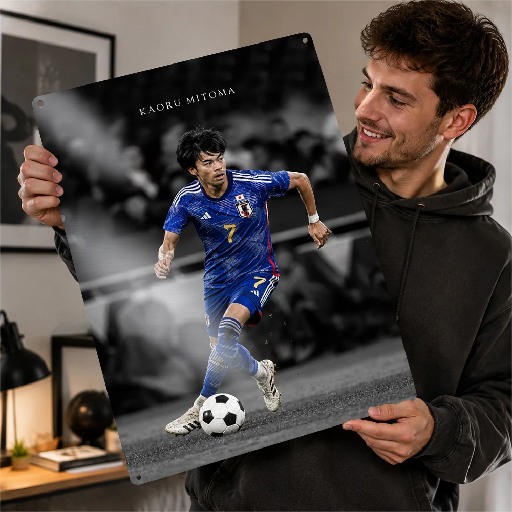 Kaoru Mitoma Football Textured Poster Personalized Aluminum Metal Sign Club Legacy Style Wall Art Ideal For Game Room Or Study