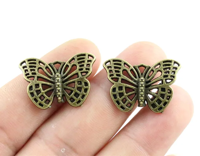 26x18mm 10 sztuk antyczny brąz Plated motyl ręcznie robiony wisiorek: DIY dla bransoletki necklace-Q7-23 — zdjęcie 3