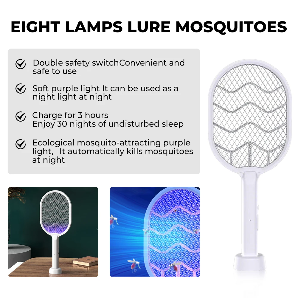 

Type-C Electric Shock Mosquito Lamp Portable Handheld USB Charging Fly Swatter Electric Shock Triple-layer Mesh Lamp Home Tools