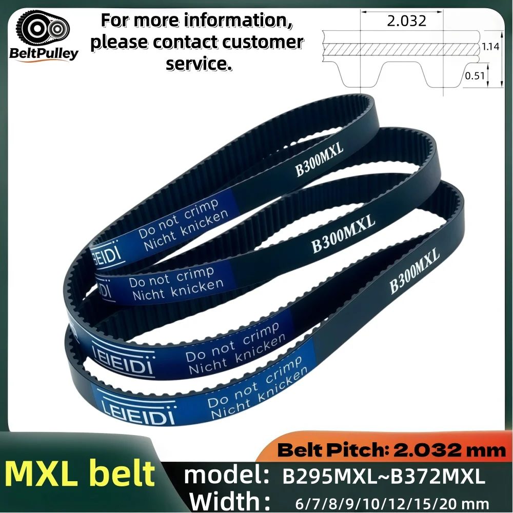 MXL Timing Belt 295-372 Teeth MXL-B295-372 6/7/8/9/10/12/15/20mm Width for 3D Printer CNC Router