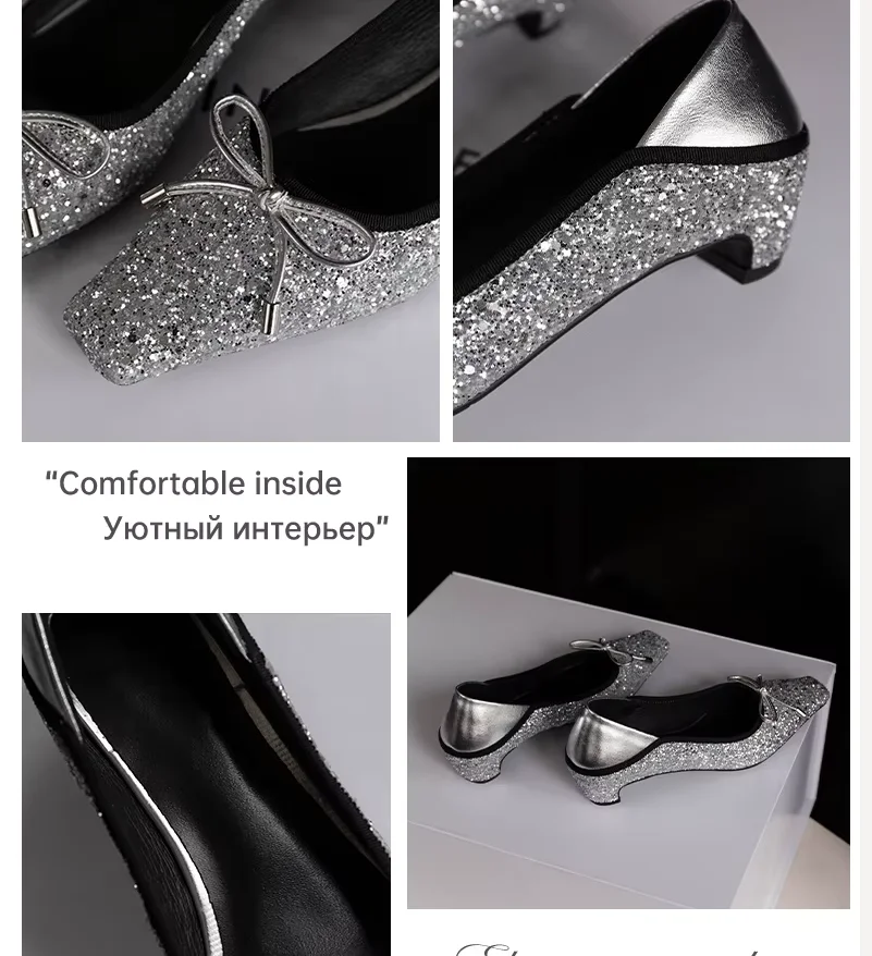 Ods الخريف الأسود بلينغ النساء الشقق أنيقة أشار تو الأحذية الكلاسيكية Bowknot الضحلة الانزلاق على لينة وحيد تاريخ الأحذية لسيدة