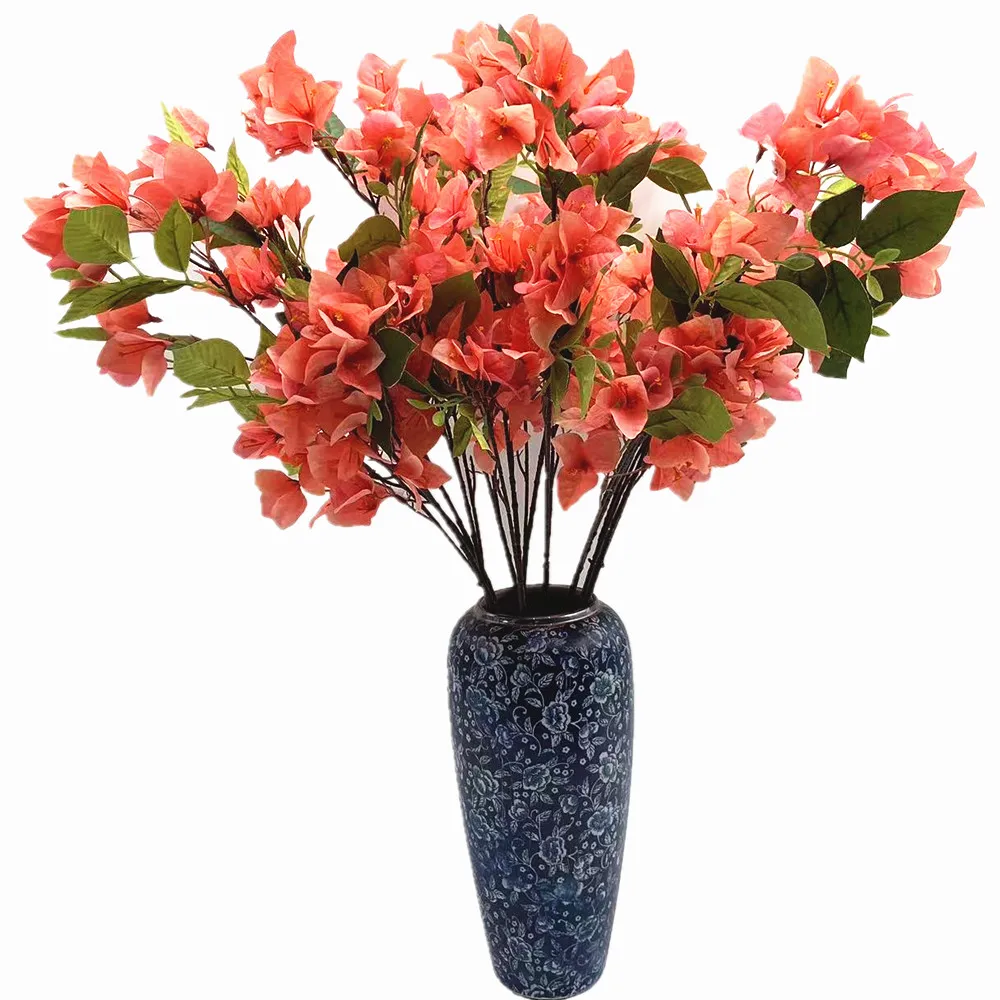 6pcs Artificial Bougainvillea Flower Stem 3 Forks Silk Bougainvillea Spectabilis Blossom Tree Branch for Wedding Floral Decor