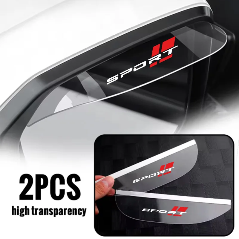 Sports Four-Square Red Car Rearview Mirror Rain Shield, Rain and Sun Protection, Anti-Fog, Anti-Glare, Transparent Rainproof Reflective Mirror Waterproof Panel