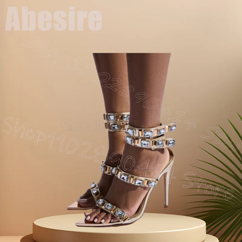 

Crystal Decor Beige Open Toe Sandals Ankle Buckle Strap Women Shoes Thin High Heels Party Feast Dating 2025 Zapatos Para Mujere