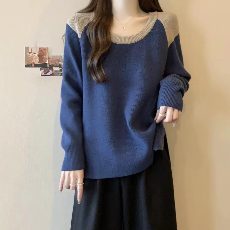 سترة محبوكة ذات ألوان مستشعرة للتصميم للنساء في الخريف والشتاء، بلوزة محبوكة فضفاضة للتخسيس وتقليل العمر