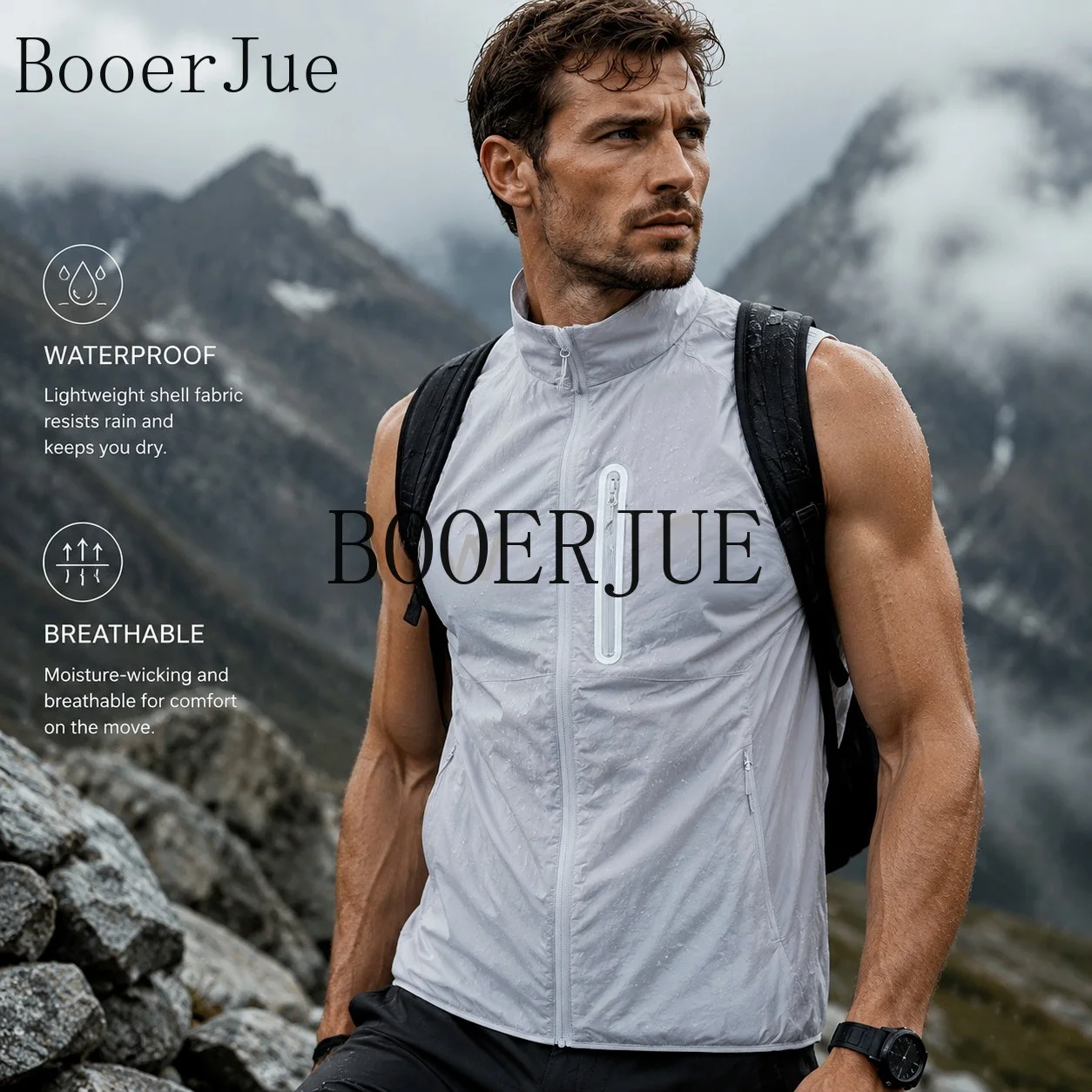 Unisex Waterproof Outdoor Vest Sleeveless Jacket Running Hiking Fishing Camping Climbing Lightweight Packable Storage Pocket