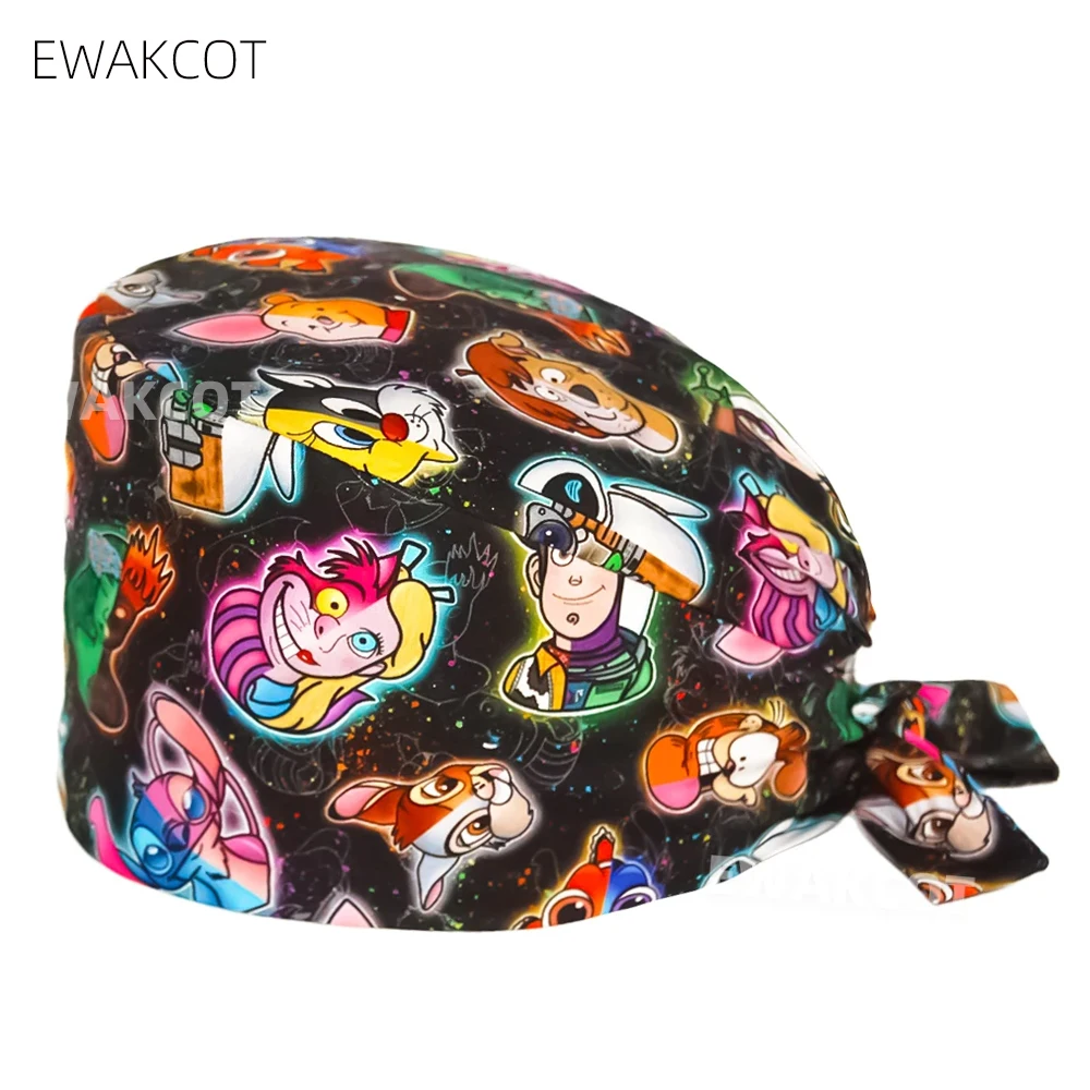 Cartoon Surgic Caps Cotton Soft Printed Scrub Hats for Unisex Kitchen Sanitary Dentist Nursing Surgeon Cap Scrubs hats