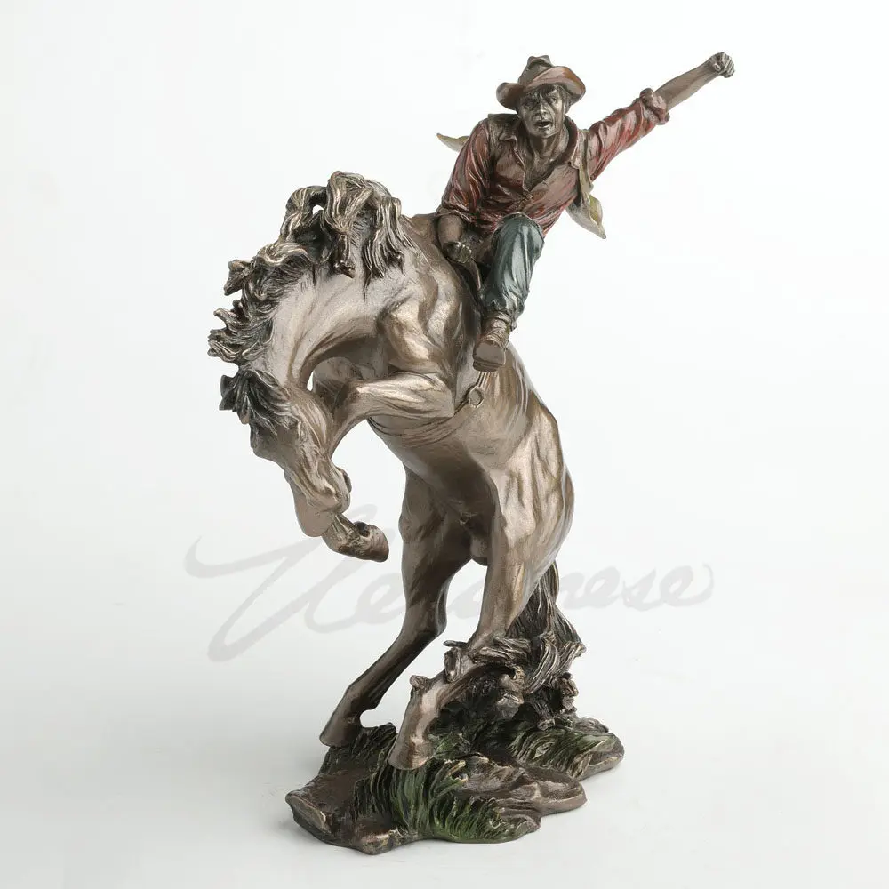 Rodeo Cowboy Taming Bucking Bronco Resin Statue Wild West Horse Riding Action Collectible Figurine for Home Office Decor Gift