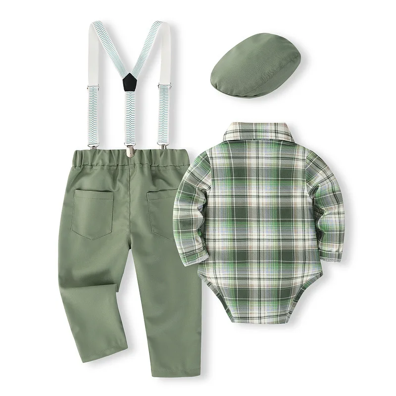 5Piece Spring Autumn Baby Boy Clothes Fashion Plaid Gentleman Tie Jumpsuits Infant Bodysuit+Pants Newborn Clothing Set BC1463-1