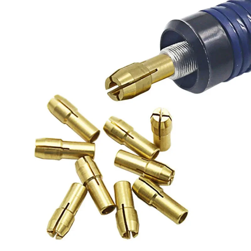 0.5-3.2mm 10pcs Electric Grinding Accessories Sets Drill Brass Electric Grinder Three-Prong Collet Chuck For Dremel Rotary Tool