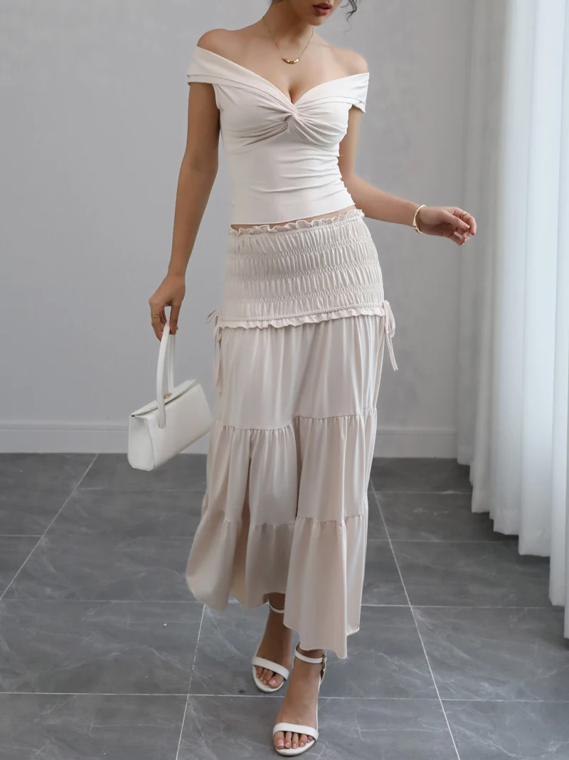 DGLUKE Crop Top And Long Skirt 2 Piece Sets Women Outfit Summer New In Matching Sets Beach Vacation Outfit Skirt Co ord view 2