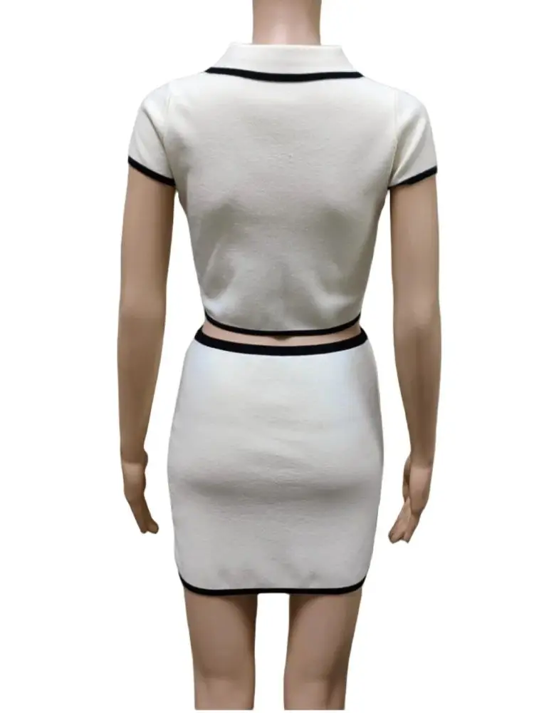 Ladies Elegant Knit Two Piece Sets 2024 New Summer Short shirts Bodycon Mini Skirts Suits Women White Dress Sets Women Outfits