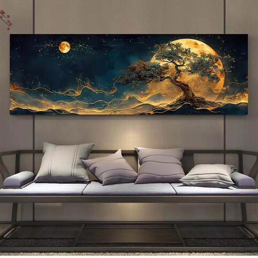 

Abstract Moonlit Landscape with Golden Trees Diy Diamond Arts Painting Kits Large Size Full Mosaic Embroidery Picture Wall Decor