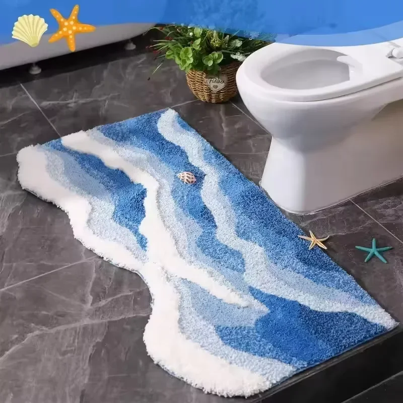 VIKAMA Beach Wave Kreative Badezimmermatte, rutschfest, Kaschmirimitat, Teppich, Schlafzimmer, Nachttisch, Wohnzimmer, Fußmatte, Heimdekoration