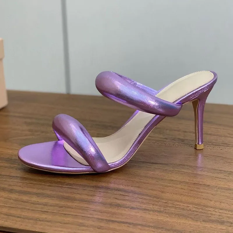 High Heels Slippers Women Genuine Leather Open Toe Lazy Sandals Summer Sexy Thin Heels Outdoor Sandalias Party Banquet Shoes