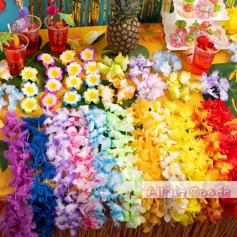[TG835]10Pcs Hawaiian Flower Necklace Artificial Garland Hawaii Beach Party Decoration Fancy Dress Luau Wedding Birthday Cosplay