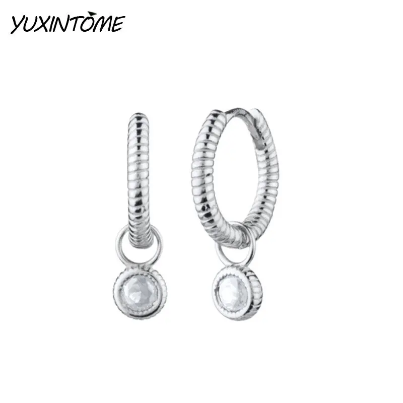 

925 Sterling Silver Needle Korean simple casual Threaded Hoop Zircon Drop Earrings Women's Fashion Versatile Jewelry Earrings