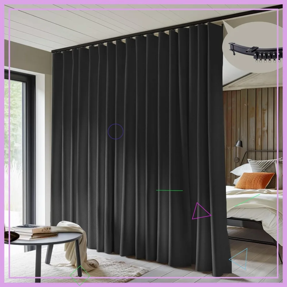 

100% Blackout Room Divider Curtains with Ceiling Track Set, Floor to Ceiling for Patio Sliding Door, 8.3x7 FT