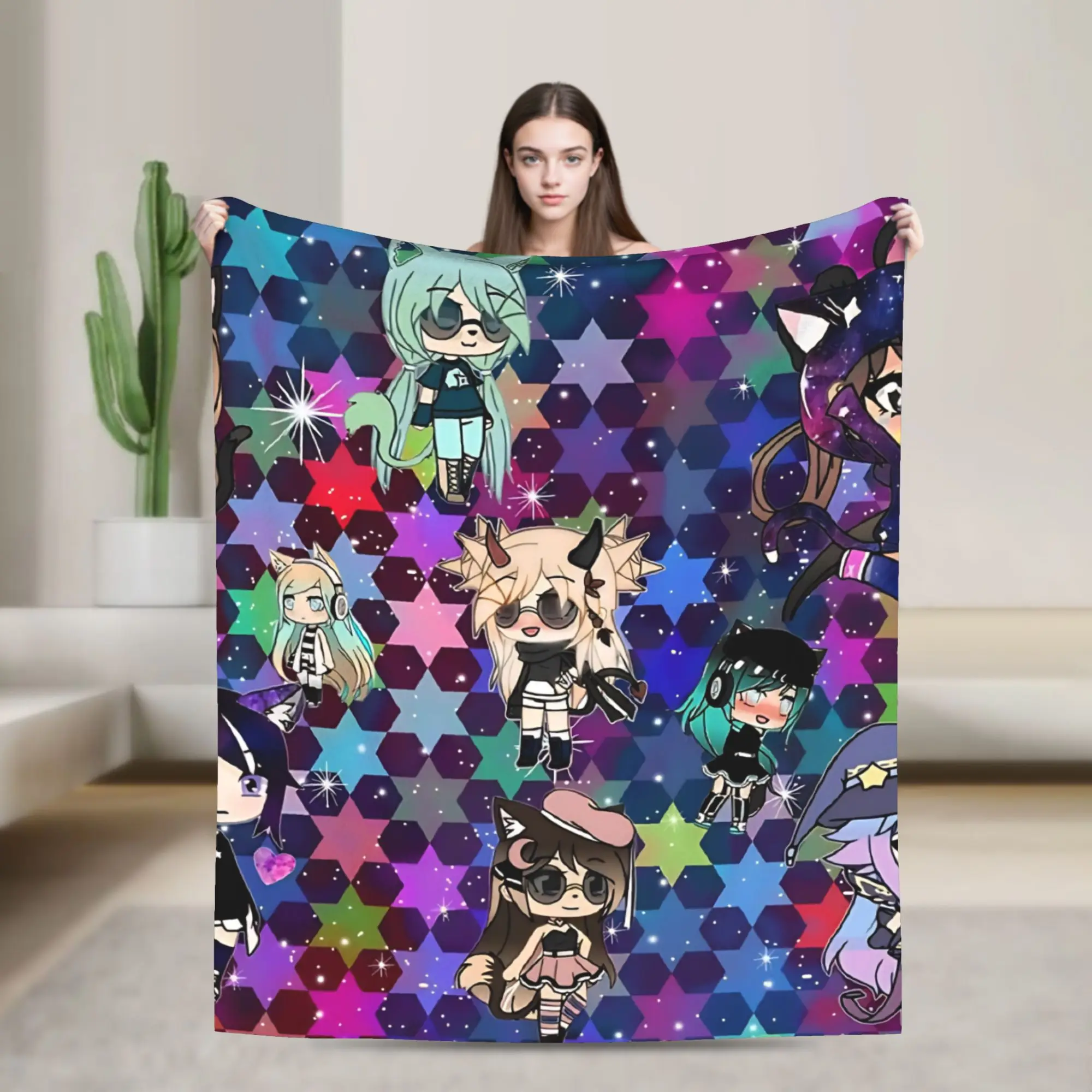 Gacha Life Girl bundle pack stars Soft Blanket  Travel Office Plush Throw Blanket Couch Chair Flannel Bedspread Sofa Bed Cover