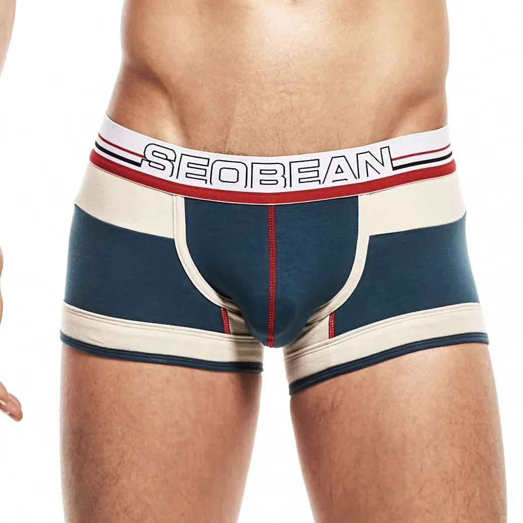 

Мужское нижнее белье Boxy, сексуальные спортивные шорты-боксеры с низкой талией и U-образной выпуклой сумкой, хлопковые дышащие удобные плавки с цветными блоками