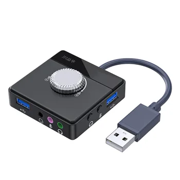 USB External Sound Card 3 Port 3.5mm Jack Driverless Volume Adjustable Sound Card External Stereo Audio Adapter