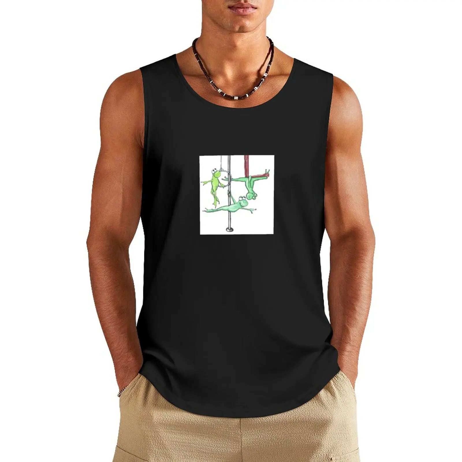 Circus Frogs Aerialist Amphibians Print Tank Top Men's t-shirt Top summer Men sleeveless tee