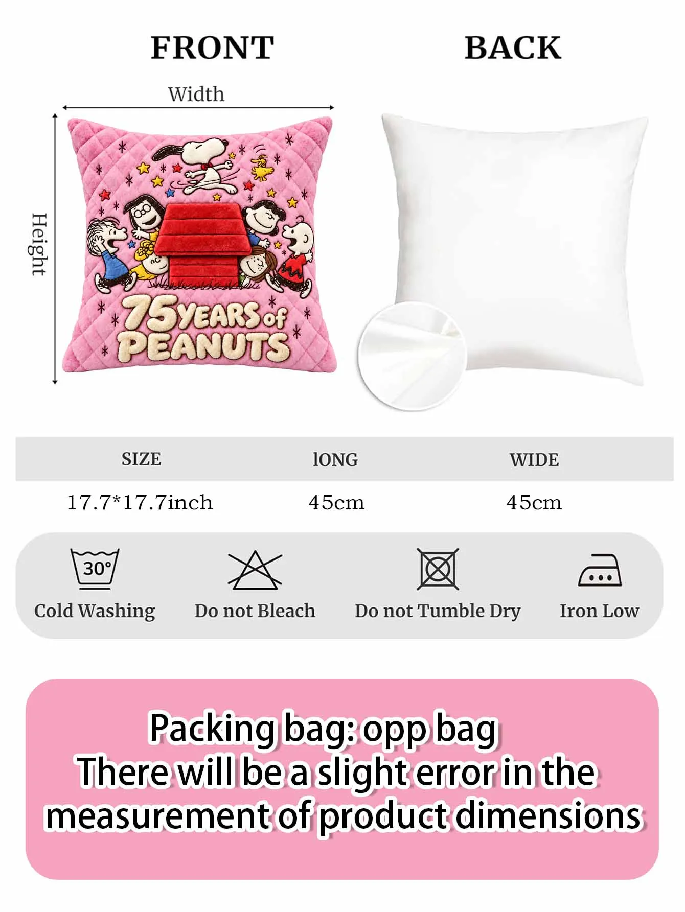 Snoopy Peanuts   Appliqué Embroidery Pillow Cover Quilted Sofa Cushion Cover Christmas Home Decor Gift