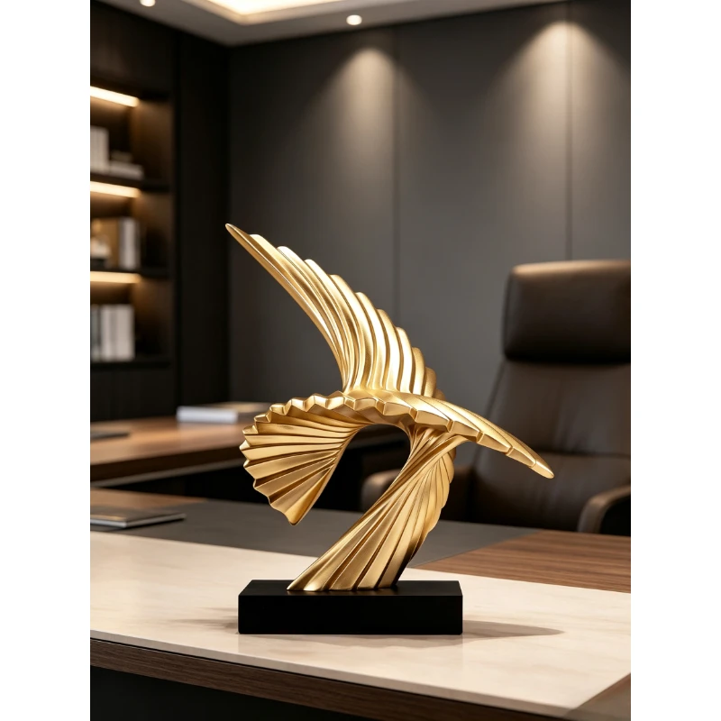 Abstract Golden Eagle Sculpture Ornament Creative Office Table Decor Home Art Statue Gift for Housewarming and Business Opening