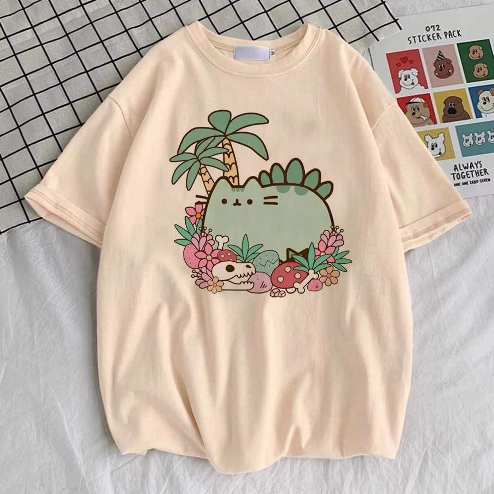Pusheen Shirt 2026 Partnerlook Geschenk für Freundin Sommer Herren Damen Lässiges Oversize Streetwear Y2k Reine Baumwolle T-Shirt – Detail 8