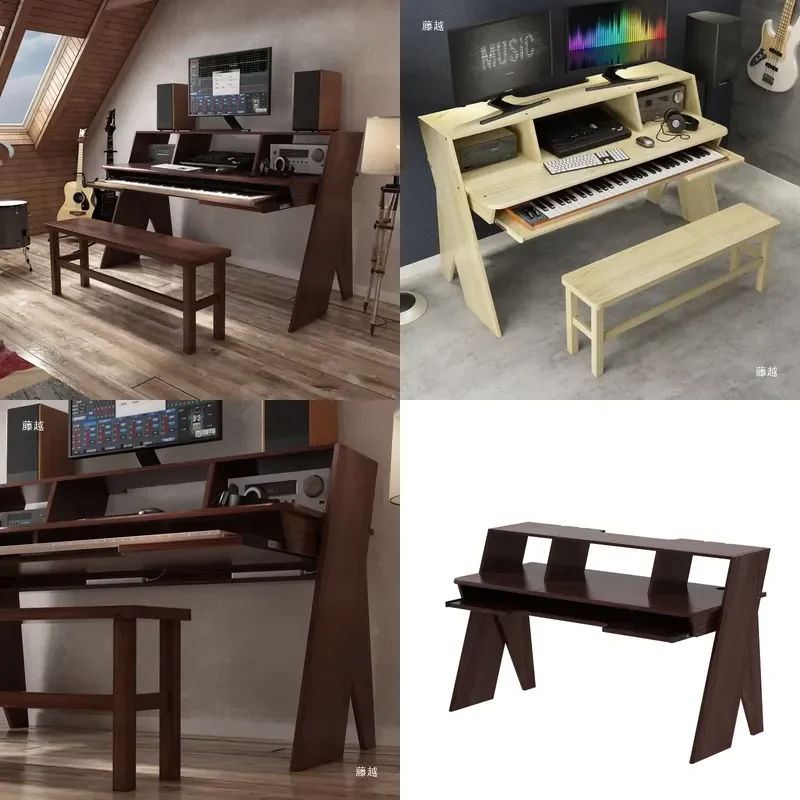Solid Wood Music Production Desk Recording Studio Table For MIDI Keyboard Electric Piano Mixing Console DDP Fast Shipping