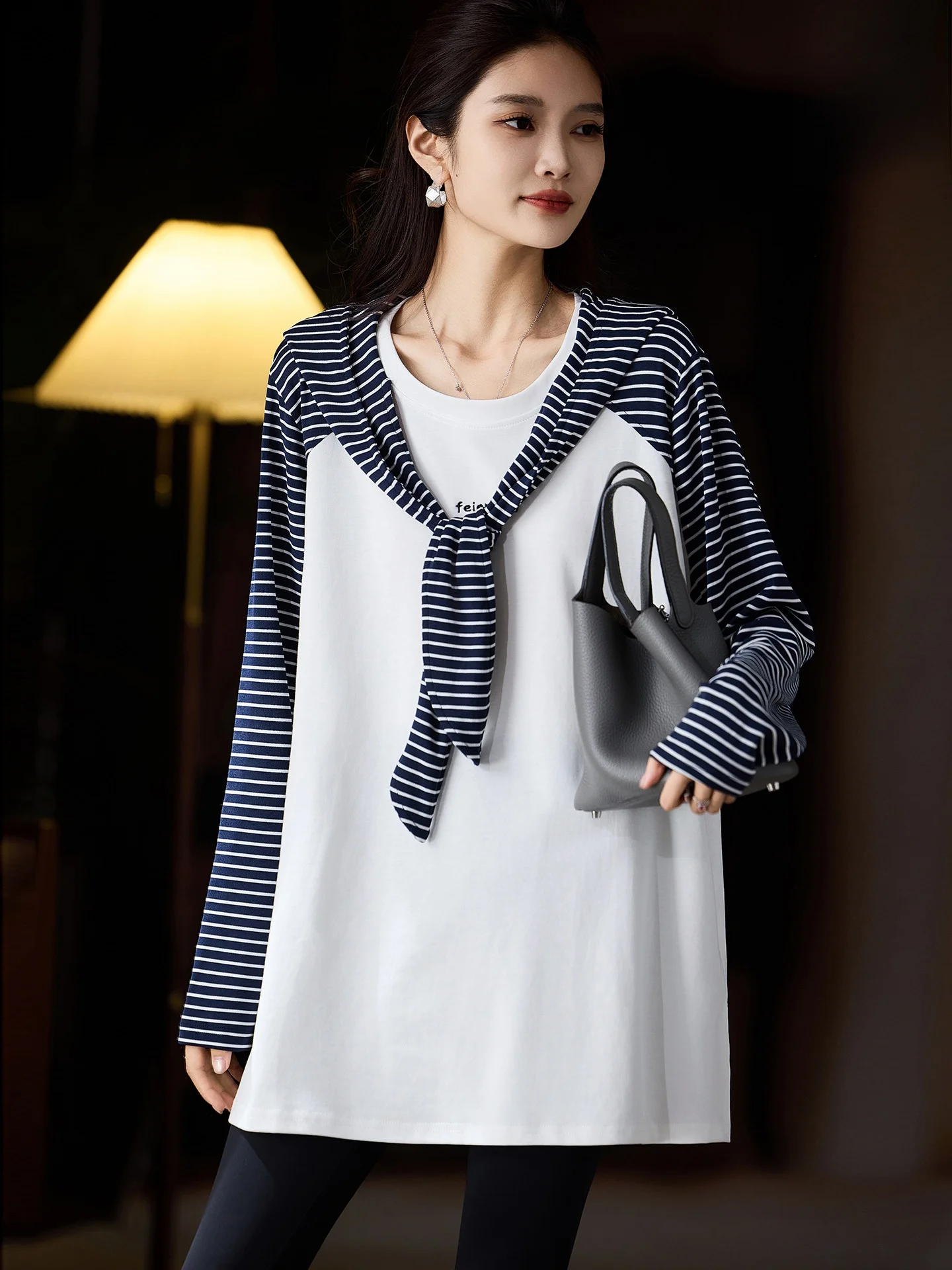 

Faionable Embroidered Long Sve T-irt Women's Spring New Sle Streetwear Universal Fit Creative Pattern Cotton Blend