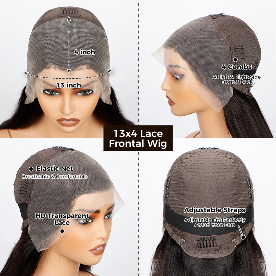 Sophia-Perruque Bob Lace Front Wig Remy Brésilienne Naturelle, Cheveux Courts Lisses, 13x4, Pre-Plucked, 200%, pour Femme