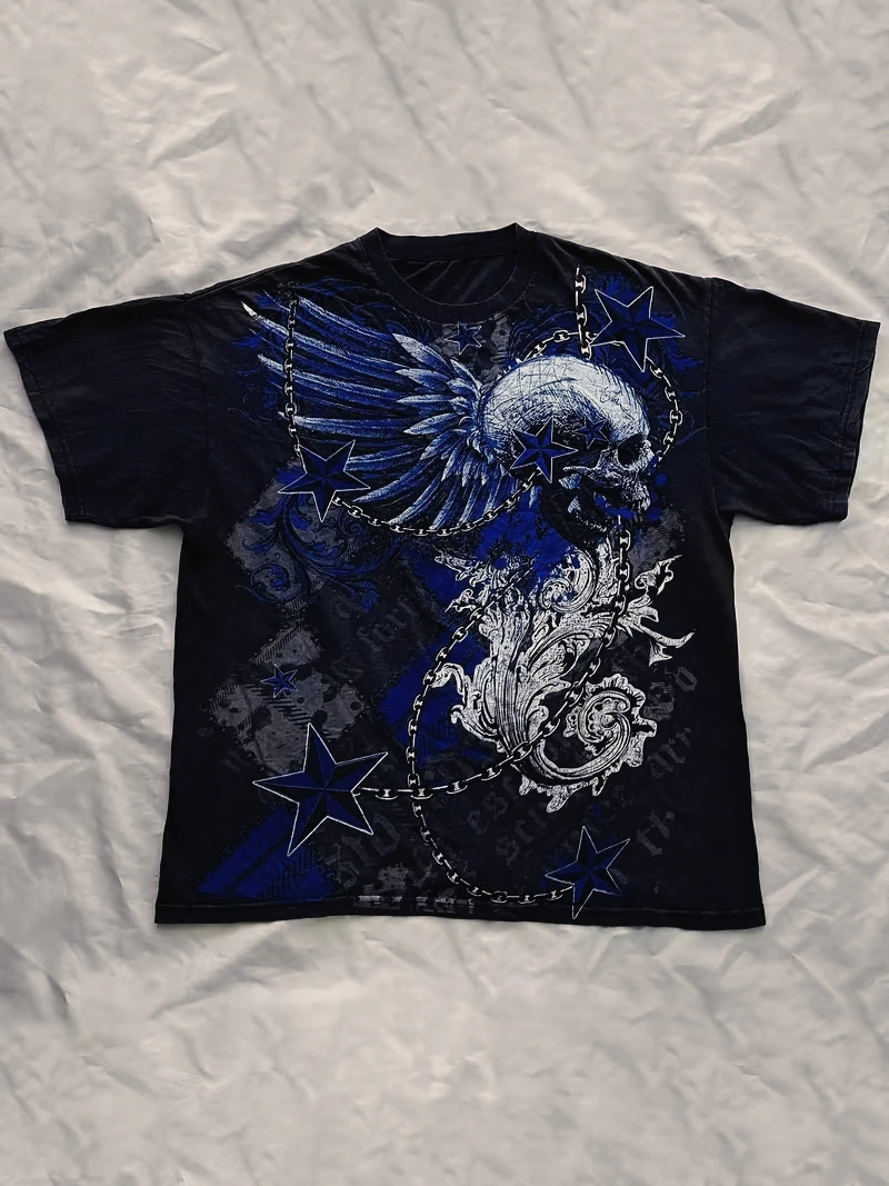 Summer Classic Y2K Gothic Style T-shirt Print Oversized T Shirt High Street Shirts Round Neck Cotton Tops Mens Women T Shirt Tee