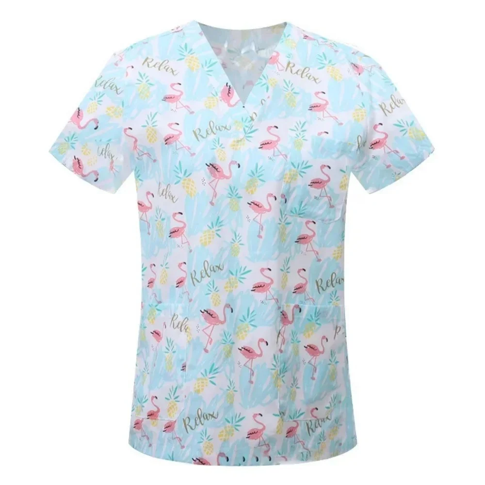 Новые шелковые топы с принтом животных из мультфильмов, клиника для домашних животных, больничные шелковые топы для кормления, рубашки, хлопковая блузка для стоматологии, доктор, медицинская хирургическая униформа