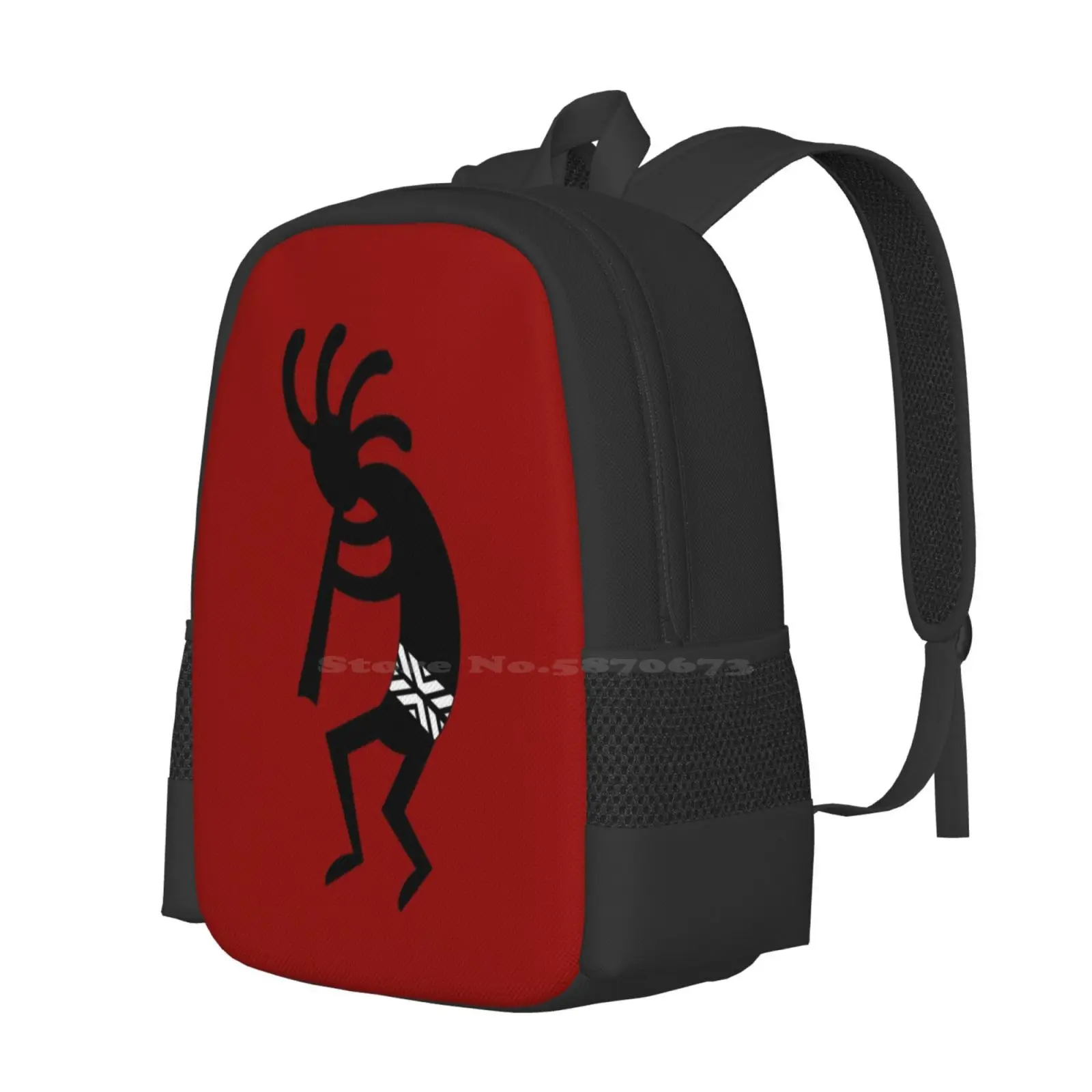 Red And Black Kokopelli Pattern Design Bagpack School Bags Red Black Kokopelli Hopi Flute Player Music Southwestern Southwest