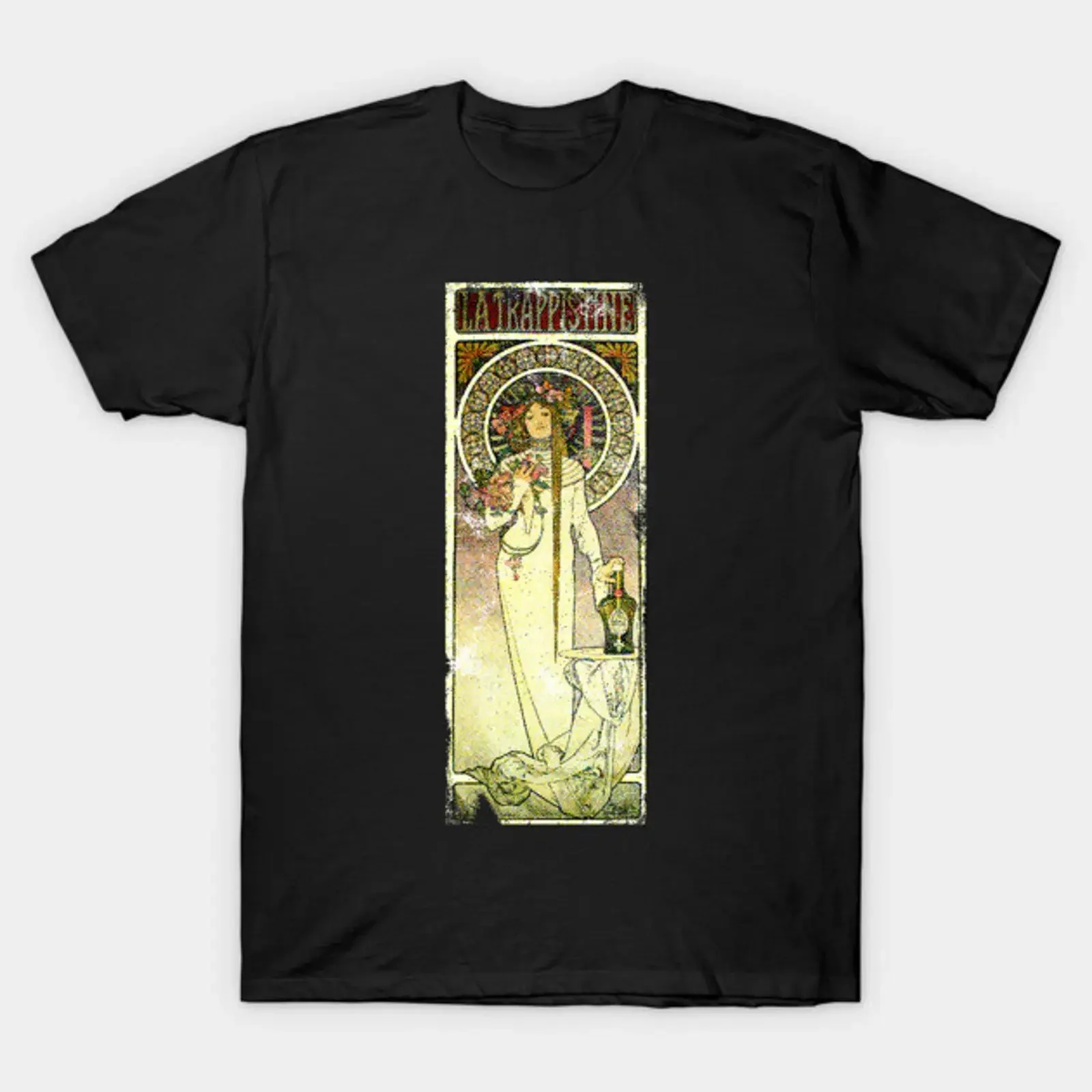 Art Nouveau LaTrappistine Alphonse Mucha T Shirt vintage Washed Stretched Breathable Top For Everyday Wear Casual