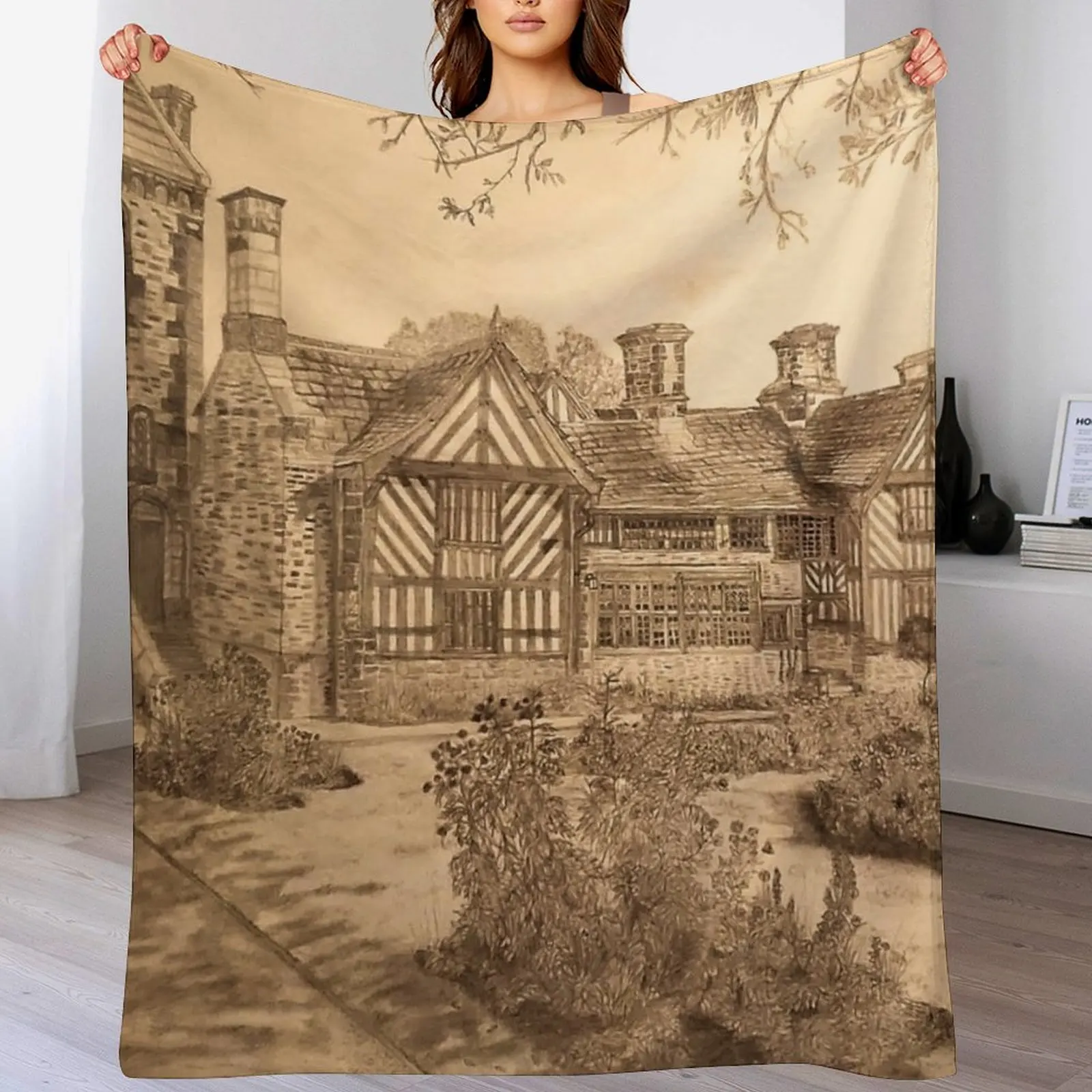 Shibden Hall Drawing Throw Blanket Cozy Warm Blanket for Bed Room Decor