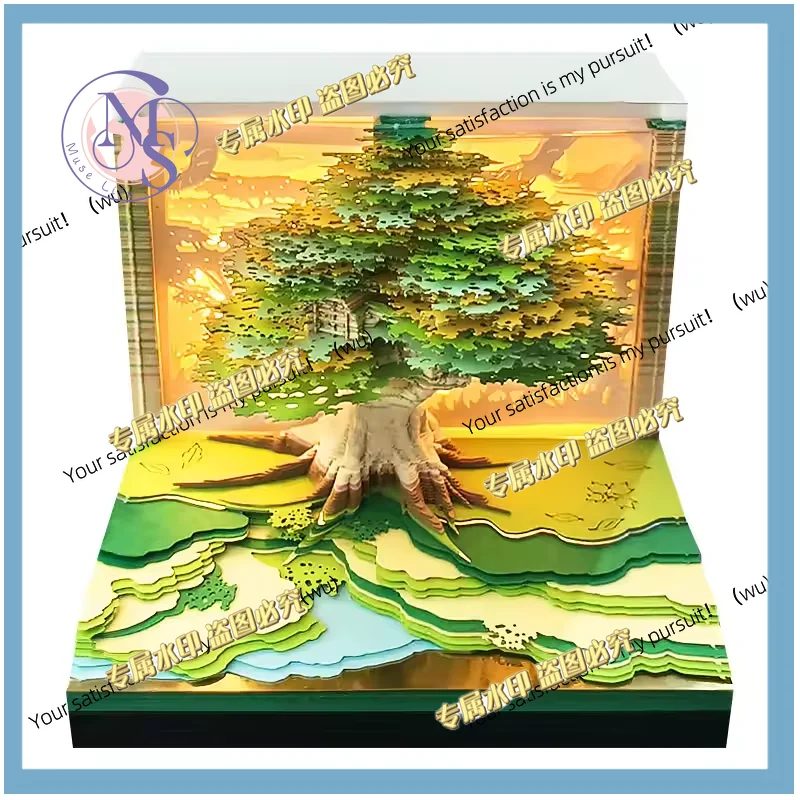 3D Memo Pad Art Fantasy Castle Shaped Desk Calendar With Led Light 2026 Time Piece Calendar Art Carving Paper Craft Notepad Gift
