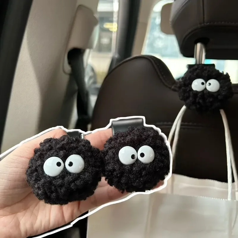 Cute Little Coal Ball Car Seat Back Hook Storage Car Headrest Organizer Food Bag Handbag Car Decoration Clothes Hanger