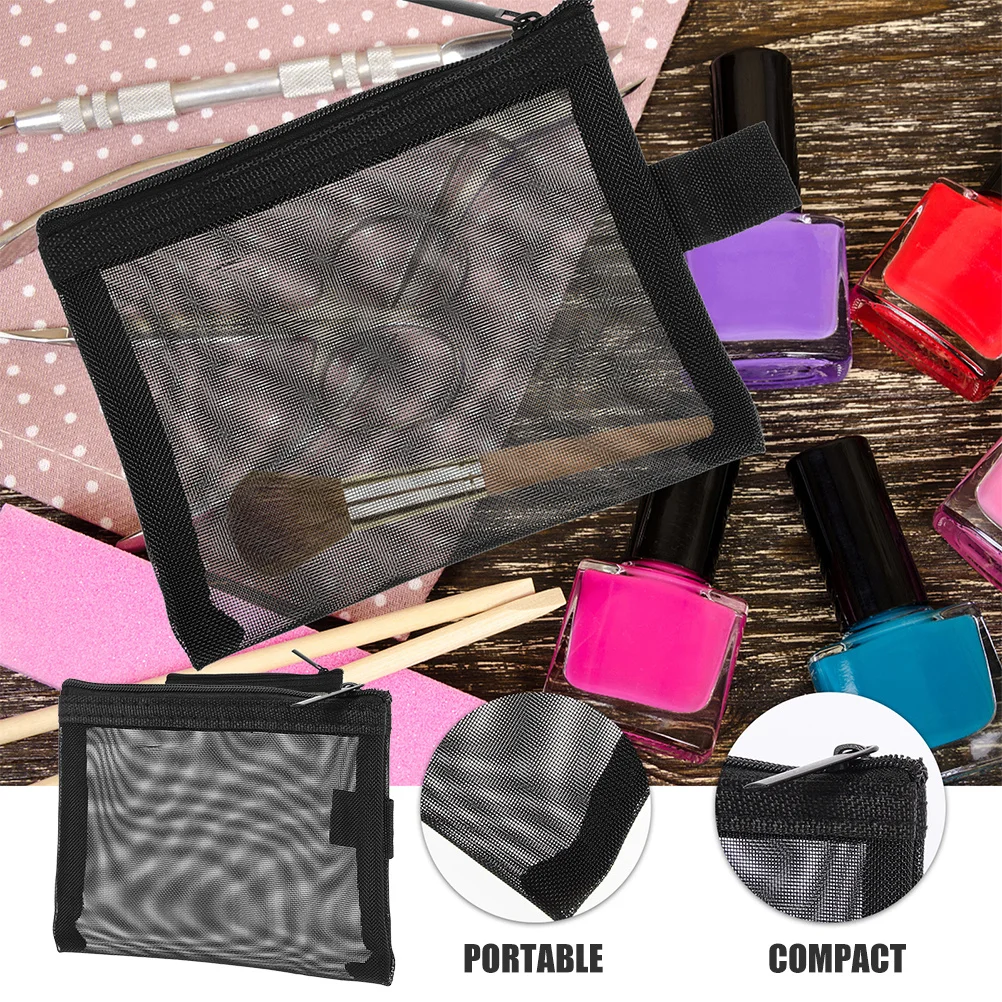 

2Pcs Bags Nylon Makeup Organizer Travel Toiletry Storage Pouch Portable Mesh Zipper Makeup Organizer Mesh Zipper Pouch