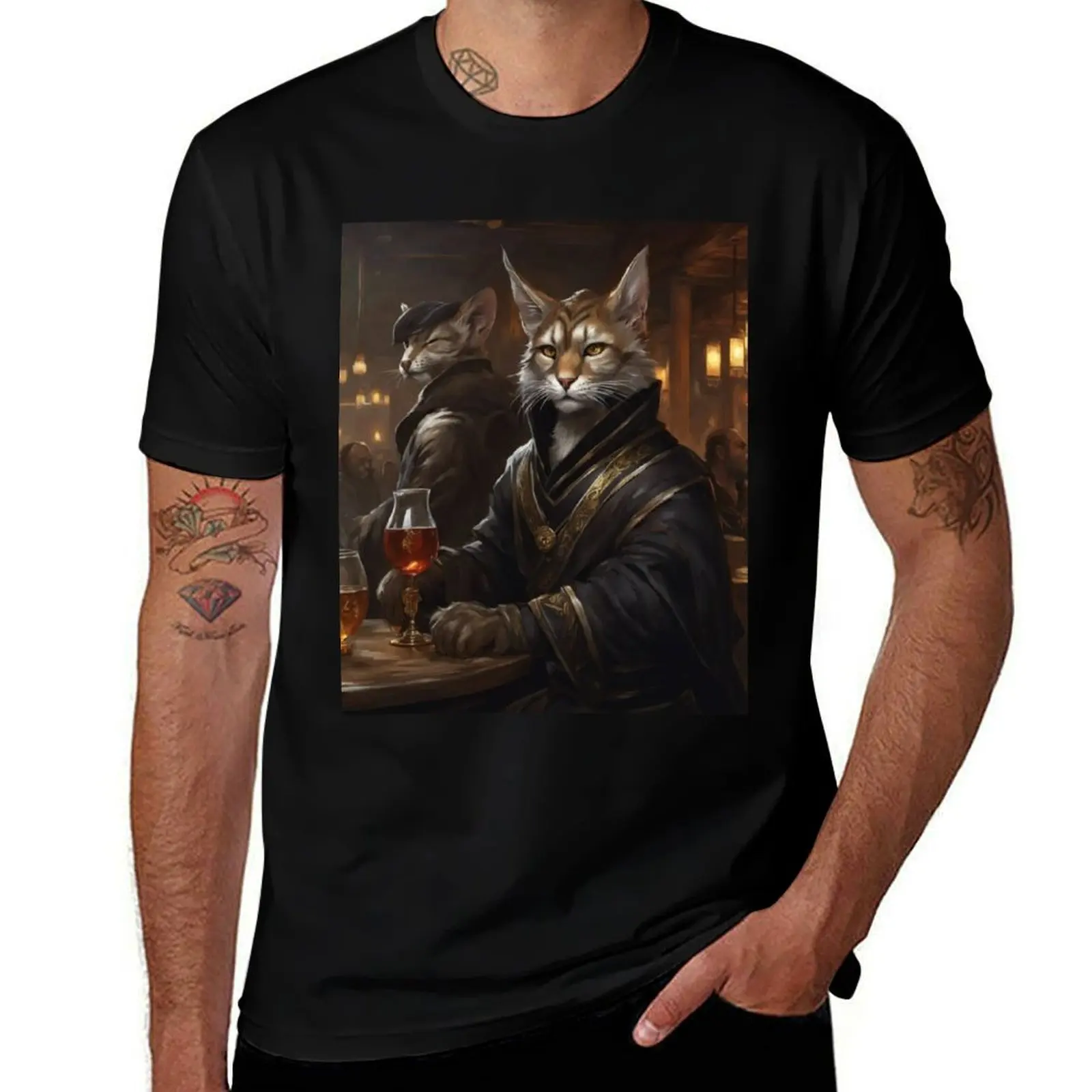 

Cat wizard enjoying a beer T-Shirt cotton t shirts high quality t shirts for man cotton soft T-Shirt