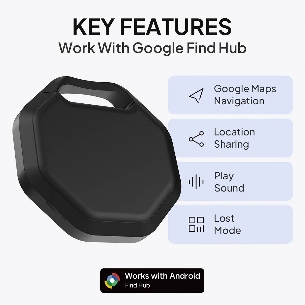 Tracker Compatible with Google Find Hub 75dB Loud Sound Replaceable Battery Bluetooth Anti-Loss Pet Tracker for Keys Bag Wallet