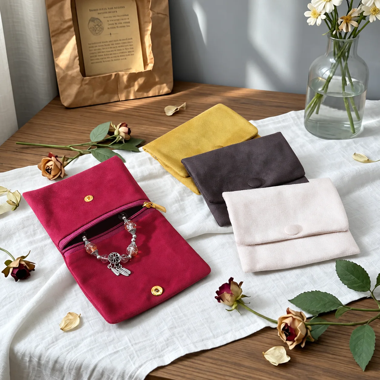 Small Accessory Storage Bag Snap-Button Jewelry Storage Bag Bracelet Storage Pouch Refined