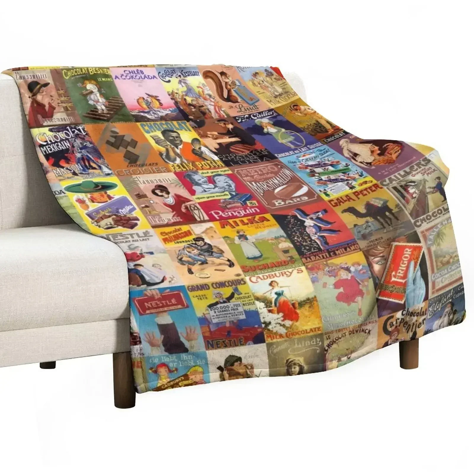 

Vintage Chocolate Ads Throw Blanket Travel warm for winter Hair blankets and throws Blankets