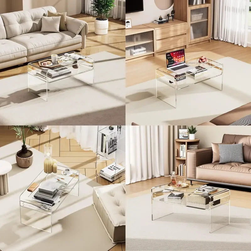 Acrylic Movable Modern Minimalist Bay Window Low Table Transparent Coffee Table Small Household Unit Sofa Side Table